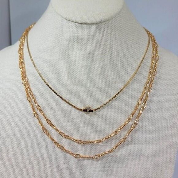 Christian Dior Necklace Set Women Gold Baguette Crystal Vintage OS‎
